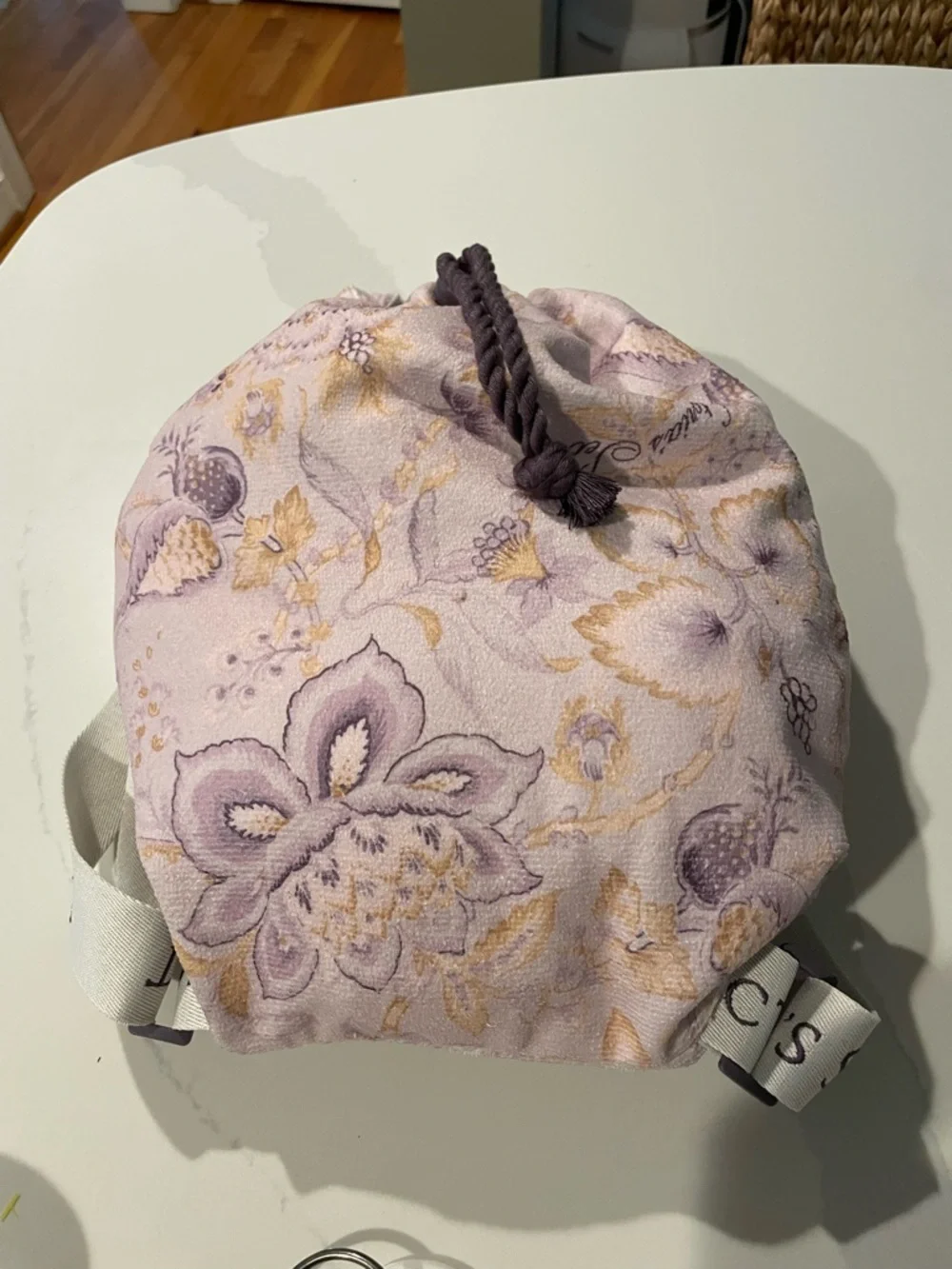 Victoria's Secret Pastel Lavender Floral Drawstring Backpack towel